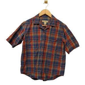 Vintage Eddie Bauer Plaid Button Down Red Blue 100% Cotton 90s Grunge Retro Work